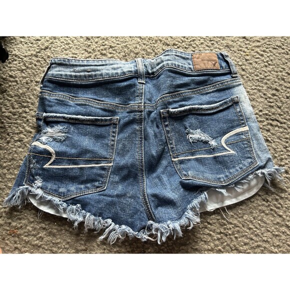 AE AMERICAN EAGLE HI RISE SHORTIE STRETCH WOMENS JEAN SHORTS SIZE 8 - Picture 2 of 4